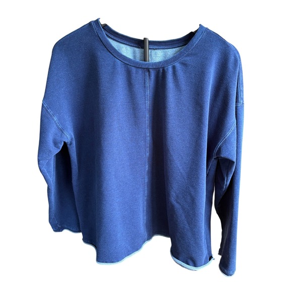 Unknown Tops - Indigo Blue Cotton Blend French Terry Center Seam Sweatshirt Womens Large